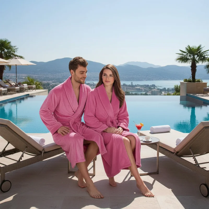 Flannel Fleece Bathrobe Pink2