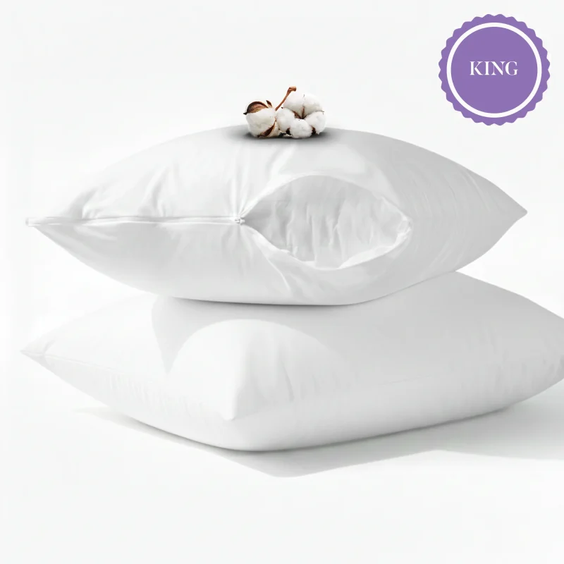 Cotton Pillow Protector Full Zipper Encasement King